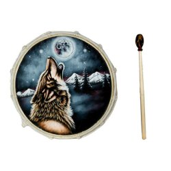 50cm Grosse Schamanentrommel Wolf Gemalt Rahmentrommel...