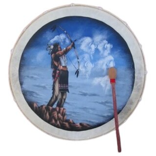 40cm Grosse Schamanentrommel Indianer Pfeil Bogen Bemalt Rahmentrommel Djembe