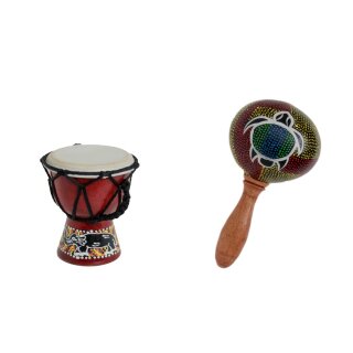 Kleine 15cm Deko Djembe Bongo Trommel Elefant Trommel + Rassel Schildkröte R1