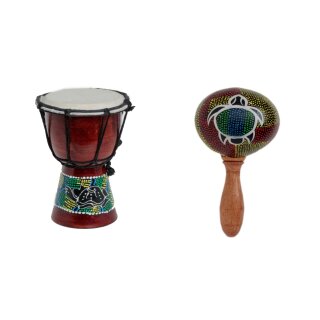 20cm Kinder Djembe Trommel Bongo Drum  Bunt Schildkröte + Rassel Schildkröte R1