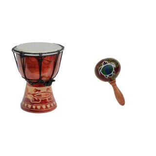 25cm Kinder Djembe Trommel Bongo Holz Gecko+ Rassel Shaker Schildkröte R1