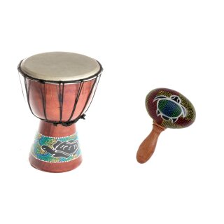 30cm Kinder Djembe Trommel Bongo  Holz Bunt Schildkröte + Rassel Schildkröte R1