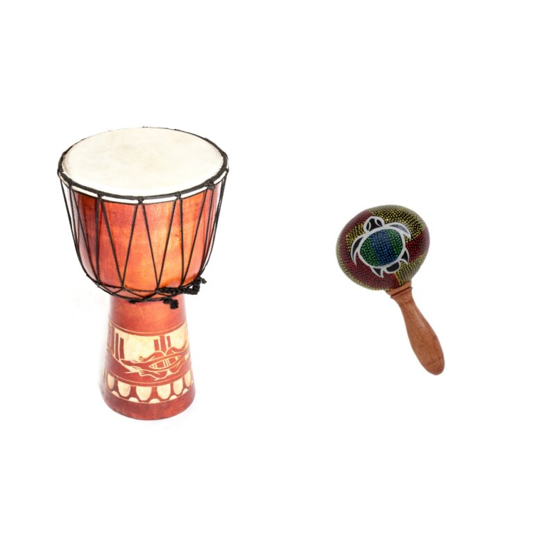 Große 50cm Djembe Holz Trommel Bongo Ziegenfell Gecko Holz + Rassel S