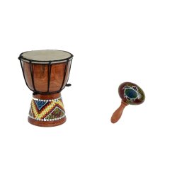 70cm Standart Djembe Trommel Bongo Drum Holz Bunt Bemalt + Rassel Schildkröte R1