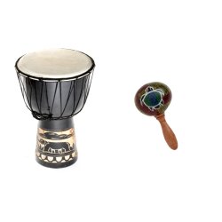 XXL 70cm Djembe Holz Trommel Bongo Ziegenfell Elefant Schwarz + Rassel Schildkröte R1