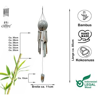Windspiel Klangspiel Bambus Kokosnuss - Wei Used Look Coco Rund - Me,  19,99