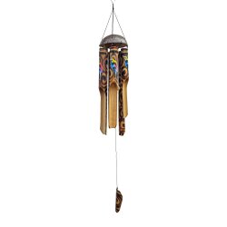 Windspiel Bambus Klangspiel Kokosnuss Vogel Bunt Bemalt