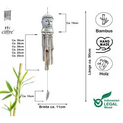 Windspiel Klangspiel  Bambus Kokosnuss - Weiß Used Look Buddha